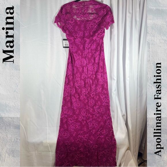 MARINA SQUARE NECK LACE MAXI DRESS FUCHSIA MEDIUM NWT - Picture 4 of 7